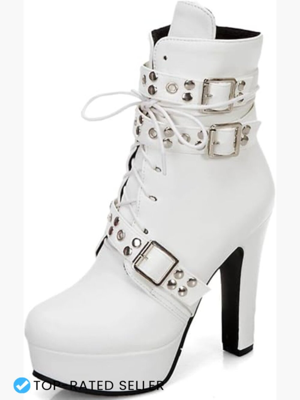Studded Buckle Chunky Heel Ankle Boots Lace-up Punk Combat Platform Gothic